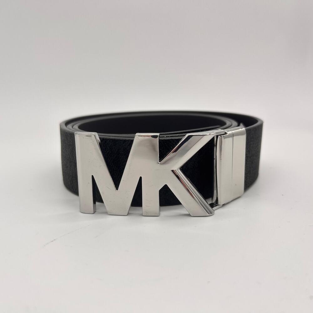 Michael Kors Belt MK Logo Reversible Designer Accessories Silver Tone Buckle